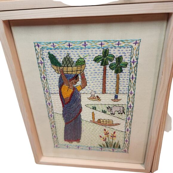 Hand Embroidered AARONG BANGLADESH Framed Art Work Set of 4 - Picture 2 of 8